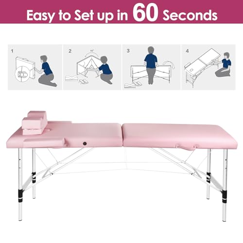 Masajeo Portable Lash Bed for Lash Extensions Massage Table with Eyelash Pillow Esthetician Bed Spa Table Spa Bed Height Adjustable Waterproof Aluminum Frame (Pink) by Masajeo - Image 4