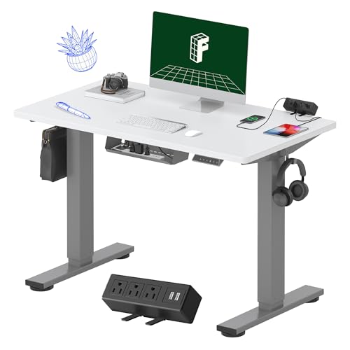 Image of FLEXISPOT EN2 Whole-Piece Standing Desk with Clamp Power Strip, 40 x 24'' Electric Stand Up Height Adjustable Desk with Cable Management (Gray Frame + 40 inch White Top, 2 Packages)