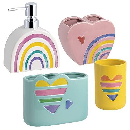 Image of Allure Home Creation Rainbow Hearts 4-Piece Ceramic Bathoom Accessory Set