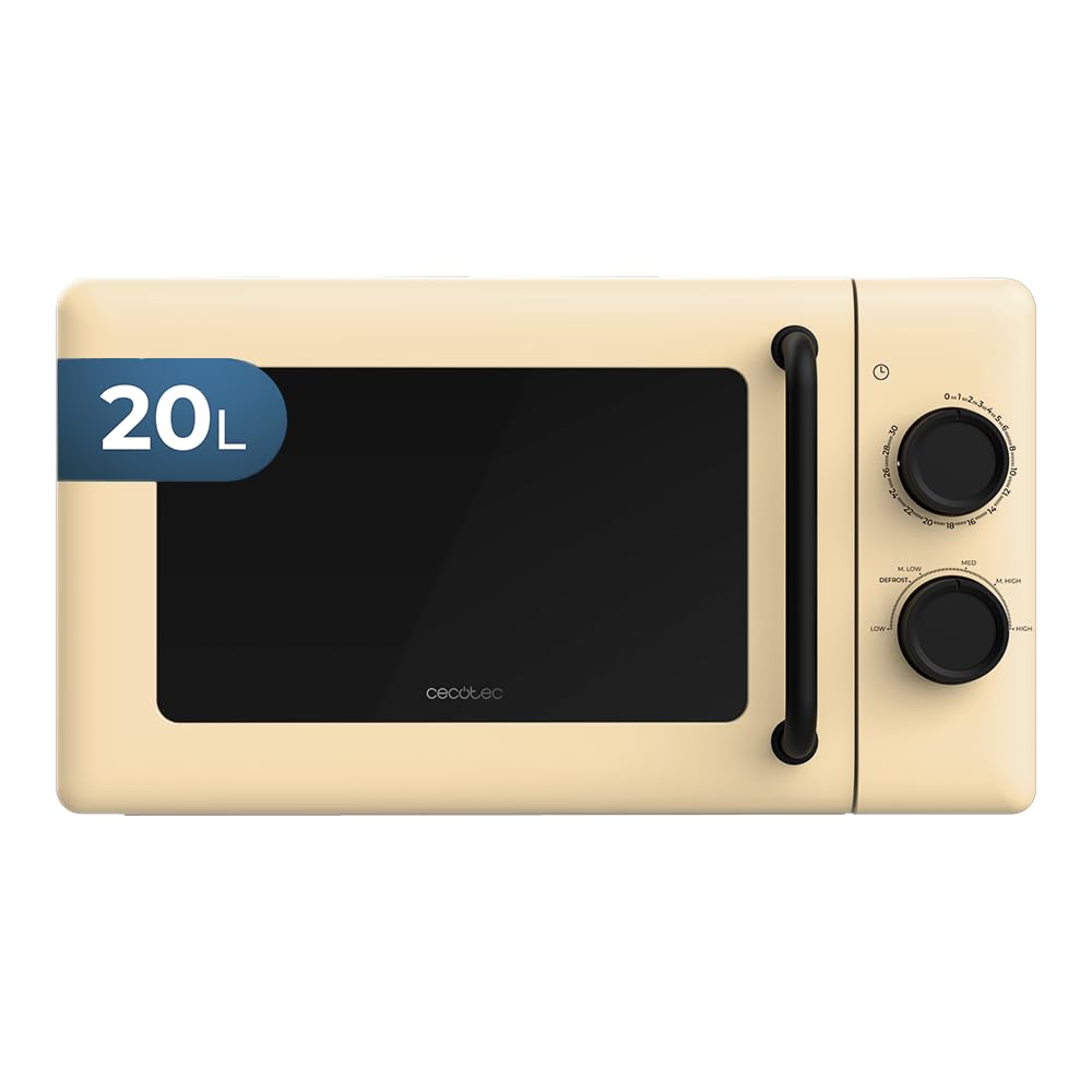 Cecotec Mechanische Mikrowelle 20L Proclean 3010 Gelb. 700 W, 6 Leistungsstufen, Auftaumodus, Garzeit-Endsignal, Innenleuchte, Timer bis zu 30 Minuten, Gelbes Design