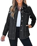 luvamia 2025 Jean Jackets for Women Fashion Denim Jacket Western Oversized Shacket Jacket Button Up with Pockets Washed Black Size Large Fits US 12-14