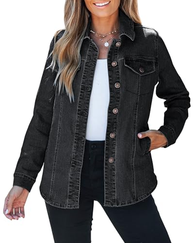 Luvamia Women's Jean Jacket - Denim Outfit - Black Button