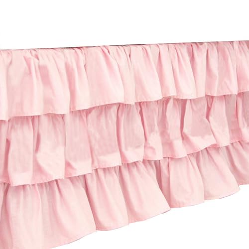 Image of Ruffled Crib Skirt Baby Bed:Solid 3 Tiered Crib Baby Bedding Skirts,Crib Bed Skirt Dust Ruffle with Platform, Accessories for Baby Boys Girls,17.7" Drop- Fits Standard Cribs,28"x 52" (Pink)