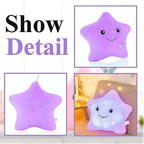 Kaheaum Twinkle Twinkle Little Star Pillow,Cute Plush Pillows For Kids Pillows Decorative Led Light Up Night Toy Sleep And Glow Pillow Gifts,Girls Baby Stuffed Animal Shaped Throw Pillows Doll,Purple #TOP1