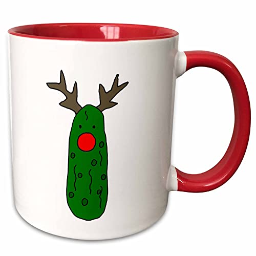 3dRose mug_220478_5 Funny Pickle With Red Nose And Antlers Like Rudolph Reindeer Mug, Red, 11 oz