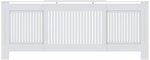 Miniatura 4 de vidaXL Gabinete de cubierta de radiador de MDF blanco con longitud ajustable, diseño de listones, amplio estante para almacenamiento, complementa