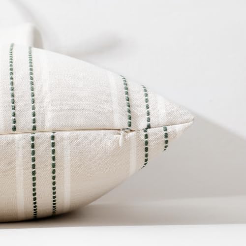 Image of Hckot Spring Throw Pillow Covers 16x16 Set of 2 Green Pillow Covers Farmhouse Decorative Pillows Textured Linen Square Cushion Covers for Sofa Couch Bed Living Room Decor(Dark Green)