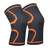 711TEK Compression Knee Sleeves - Best Knee Brace for Men & Women – Knee Support for Running and All Sports,Faster Injury Recovery (Orange, Large-2P)