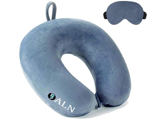 Image of ALN Premium Velvet Travel Neck Pillow with Eye Mask Combo for Travelling and Sleeping in Airplane Flight, Car, Train, Bus for Men & Women Head Rest Neck Holder Pillow for Pain Relief & Deep Sleep