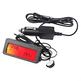 SiSinkal Termometro digitale LCD per auto, 12 V, con indicatore di temperatura interno ed esterno, display retroilluminato blu, cavo sensore da 1,5 m per il monitoraggio del clima del veicolo (rosso)