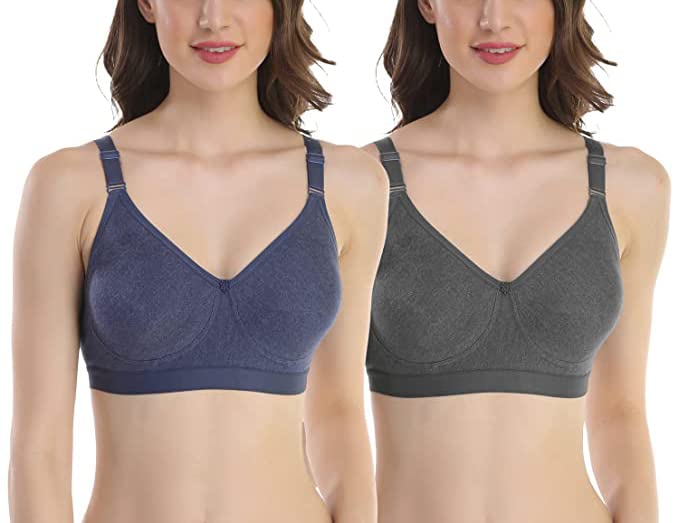 Image of SKDREAMS Blue & Brown & Purple-32D Cotton Blend Seamless Non Padded Non-Wired Full Coverage Pack of 3 Women T-Shirt Bra Combo