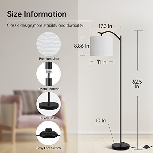 Floor Lamp For Living Room,Led Arched Floor Lamp,Tall Modern Standing Lamp With Linen Shade,3 Brightness Levels,E26 Socket, Footswitch,Montage Mid Century Floor Lamp For Bedrooms,Office (White Shade) #TOP5