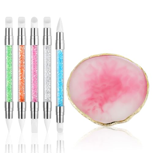 6 Stück Nagel Pinsel Set mit Nagel Kunst Palette Professionelle Silikon Nail Art Dotting Tools Nagelkunst Skulptur Stift Gel Schnitzen Pinsel Maniküre Gemalt für Art Valentinstagsgeschenke, Karneval