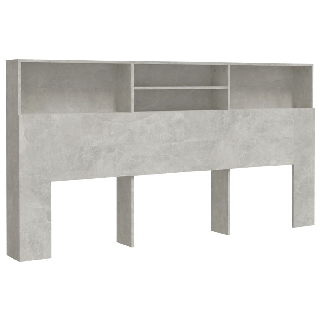 vidaXL Headboard Cabinet Bedroom Furniture Bed Accessory Decor Wall Bed Backboard Bookcase Headboard Cabinet with Compartment Concrete Grey — image 1