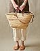 French Market Basket with Double Flat Leather Handles – Large, Tan Brown Moroccan Straw Tote for Beach & Shopping