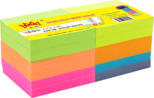 4A Sticky Pop-Up Notes,3 X 3 Inches,Neon Assorted,Self-Stick Notes,100 Sheets/Pad,12 Pads/Pack,4A 303X12-N-Z #TOP2