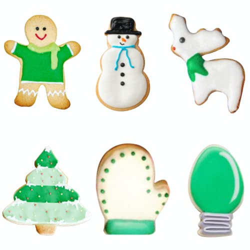 JOB JOL Cookie Cutters 6 PCS, Large Christmas Cookie Cutters, 4\'\', Gingerbread Man, Christmas Tree, Snowman, Light Bulb, Mitten