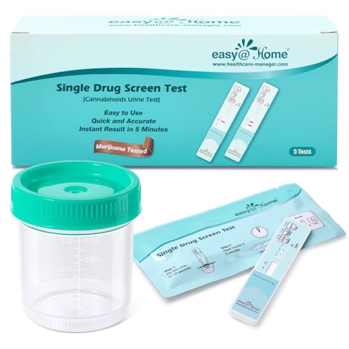Easy@Home Single Drug Screen Test (Cannabinoids Urine Test): THC Tests for Home Use 50ng/mL + 1 Collection Cup, Urine Drug Testing Kits Track THC Detox #EDTH-114 (5 Pack) + 90ML Cup