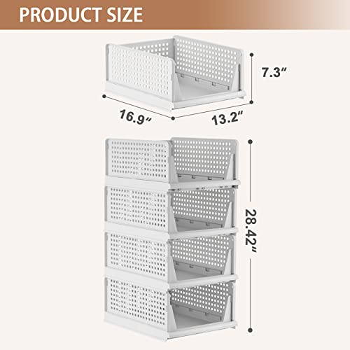 Ygjt Stackable Storage Bins, 8 Pack Foldable Plastic Wardrobe Clothes Organizer Drawer Shelf Storage Basket Container For Bedroom & Bathrooms Cupboard Kitchen Office #TOP2