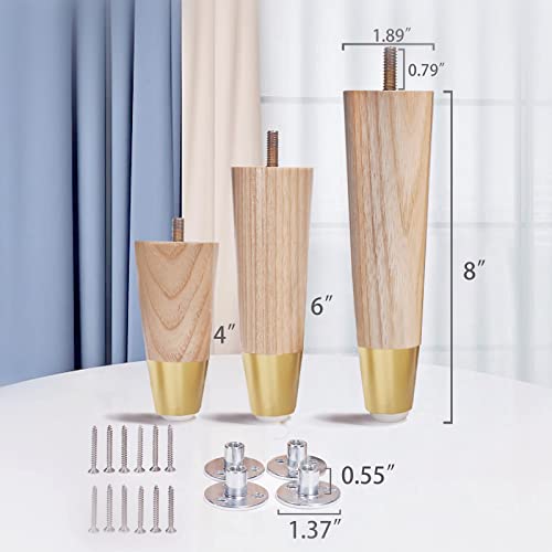 Wekis Solid Ash Wood Furniture Legs 8 Inch, Sofa Replacement Wooden Leg Set Of 4, Cabinet Legs, Dresser Legs, Couch Legs, Recliner Legs (Ash Wood Legs With Metal Cap 4 Pack, 8 Inch) #TOP2