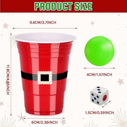 image for HLHLLSW 60 PCS Christmas Cup Pong Game Set - 16 Oz Red & Green Plastic