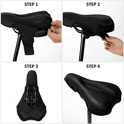 RYACO Gel Bike Seat Cushion Cover Breathable Comfortable Bicycle Saddle Cover with Water Dust Resistant Cover Fits Spin, Stationary Exercise Bike, Outdoor or Indoor Cycling - Black