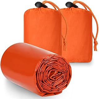 Awroutdoor Survival Sleeping Bag, 2pcs Emergency Bivvy Bag, Lightweight Waterproof Emergency Thermal Blankets PE Aluminum Film Survival Camping Gear for Camping, Hiking, Outdoor Activities
