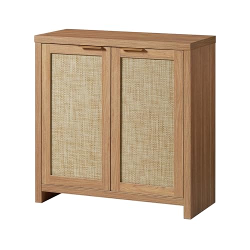 Image of OAKHAM HOME Hampstead Storage Sideboard Cabinet with Rattan Doors and Adjustable Shelves, Buffet Kitchen Cabinet Cupboard Console for Living Room