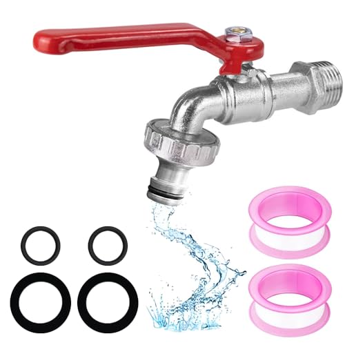 Wasserhahn 1/2 Zoll, Wasserhahn Garten Messing Kugelhahn Aussen Frostsicher Auslaufhahn für Garten Waschmaschine Regentonne(Rot)