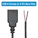 Maixbomr 2Pcs Short USB A Female 2 Pin Bare Wire 11inch, USB 5V/3A Pigtail Open End Power Cable, for USB Equipment Installed or Replace Repair DIY Cable