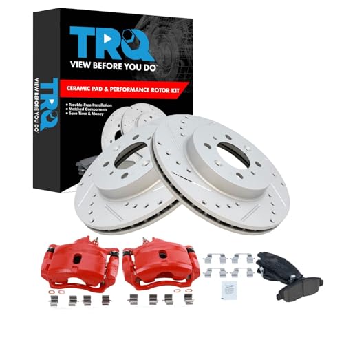 Image of TRQ Performance Front Brake Pad and Rotor Set Ceramic Coated Drilled