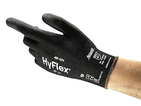 Ansell HyFlex 48-101 Cienkie i ultralekkie rękawice robocze, Precyzyjne rękawice ochronne, Montaż, Majsterkowanie, Mechanika, Malowanie, Damskie I Męskie, Czarne, L (12 par)