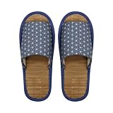 [FASPROJECT] 夏 スリッパ 竹インソール 麻の葉 (メンズ L/ブルー) 外縫い ルームシューズ 生地 和柄 涼しい 男性 紳士 CXSP-31421-BL