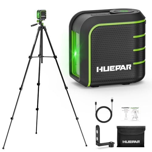 Image of Huepar Self Leveling Laser Level with 60 inch Tripod U011G | USB-C, 10H Runtime, Green Lazer Leveler Tool, Magnetic Bracket, Pulse Mode, 165 ft, IP54 for Home DIY, Tile, Cabinet