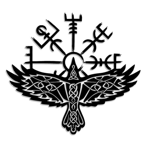 LIYOUYA Viking Raven Metal Wall Decor - Gothic Nordic Style Shelter Room Decor Black Wall Art Home Decor for Living Room, Bathroom, Bedroom, Dining Room, Office (Black)