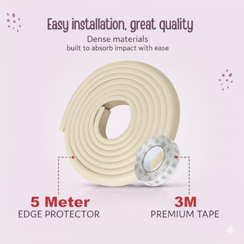 Image of Safe-O-Kid (5 Meter) Baby Proofing Edge Corner Guards with 3M Adhesive Tape, Extra Thick, Furniture Corner Cushion for Child Safety, Corner Protector for Baby, Edge Guard Strips, BPA Free, Beige