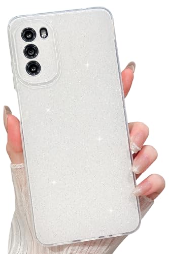 MINSCOSE for Moto G 2022 Case,Cute Super Vibrant Neon Glitter Shiny Bling Sparkly Glossy Girly Case Thin Slim Shockproof Camera Protection Cover for Women Girl for Motorola Moto G 2022-White