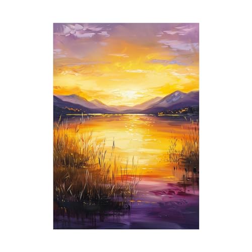 Tableau decoration murale salon pour habiller un grand mur vide toile lac coucher de soleil