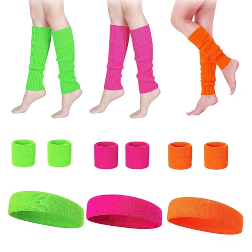 15 Pièces Bandeau Fluo Annee 80 Guetre Fluo Couleurs Vives Confortables Respirants Tendance Polyvalent Convient pour Soirées Rétro Soirées Disco...