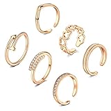 LAURITAMI 6PCS Adjustable Toe Rings for Women Summer Beach Open Toe Rings Set Cubic Zirconia Band Fl