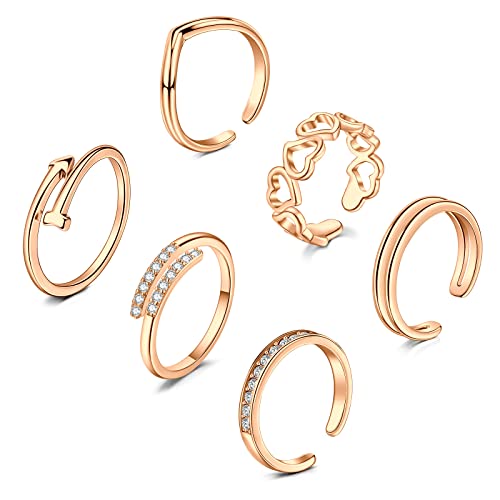 Lauritami 6Pcs Adjustable Toe Rings For Women Summer Beach Open Toe Rings Set Cubic Zirconia Band Flower Toe Ring Summer Beach Jewelry #TOP8