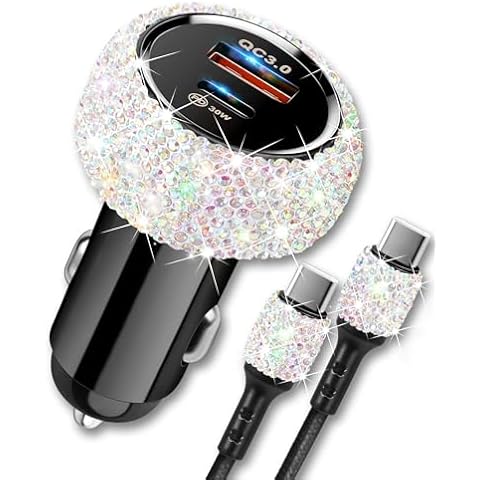 Bling USB C Car Charger, 48W PD QC Dual Port Fast Adapter with 3.2FT USB Type-C Charging Cable Compatible with iPhone 16 15 Pro Max iPad Samsung Galaxy Android(Multicolor) Cover