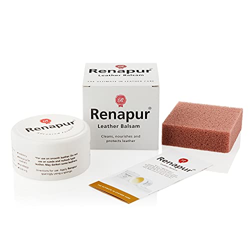 Renapur Leather Balsam Natural Balm Conditioner and Restorer (125 ml Box + Applicator Sponge) Protector for Leather Sofas Furniture Shoes Bags Car Seats Saddlery & Tack