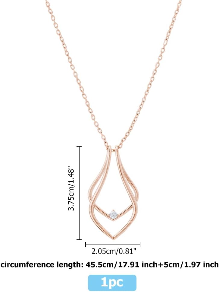 1Pc Ring Holder Necklaces 17.91 inch Rose Gold Wedding Ring Keeper Necklace Engagement Saver Pendants Stainless Steel Teardrop Pendant with Gift Box for Women Ladies Wife - Image 2