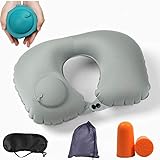 Neck Pillow Travel Pillow Inflatable, Compact Portable Neck Support Pillow for Airplane (Rock ash)
