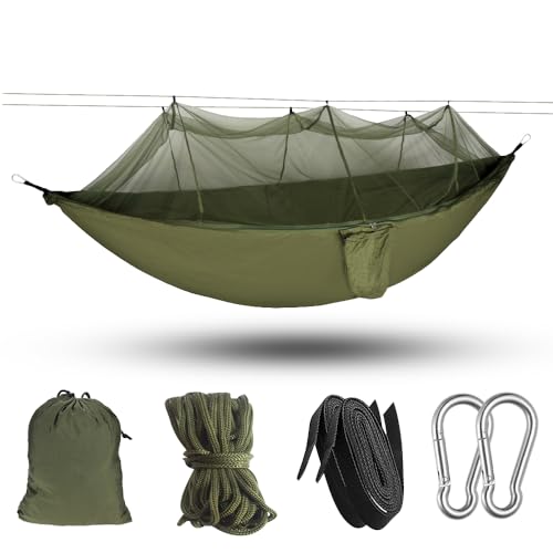 Udbrud Hängematte Outdoor mit Moskitonetz, Ultraleichte Hängematten Camping Hängematte Hammock mit Befestigungs-Set, 260 x 140 cm Nylon Reisehängematte für Garten Survival Wander