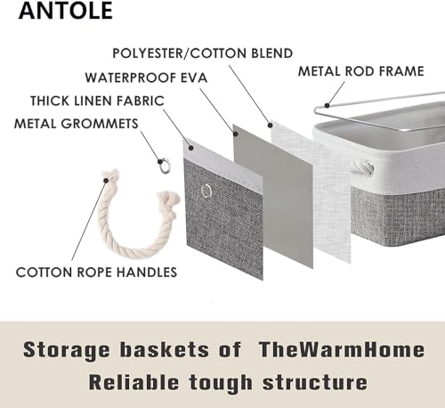 صناديق تخزين من دوركو من 3 قطع، سلة منسوجة من الحبال القطنية قابلة للطي مع مقابض، صندوق تخزين مكعب للتخزين، للتنظيم، صناديق ألعاب الأطفال في الفصول الدراسية، الخزانة، سلال حضانة الأطفال (أبيض-كاكي)