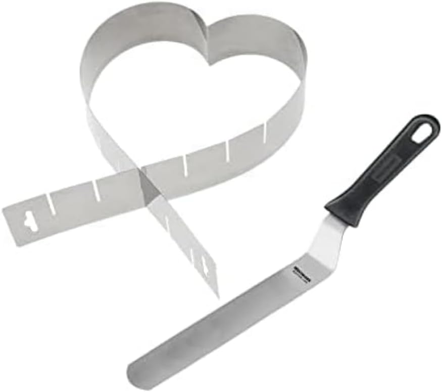 Westmark 313422E8 Heart Baking Mould, Variably Adjustable, Without Base + 1 Angle Palette, 22 cm, Stainless Steel/Plastic, Silver/Black