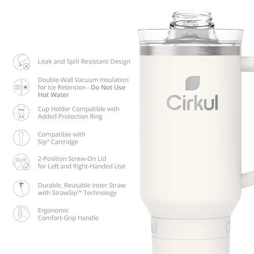 Cirkul Pearl All-Day StrawSip™ Tumbler Starter Kit - 40oz Cream Stainless Steel Tumbler, Flavor Cartridges Included (1 Frosted Refresher Berry Peach Acai, 1 Sabrocita Hibiscus) Zero Calories, No Sugar