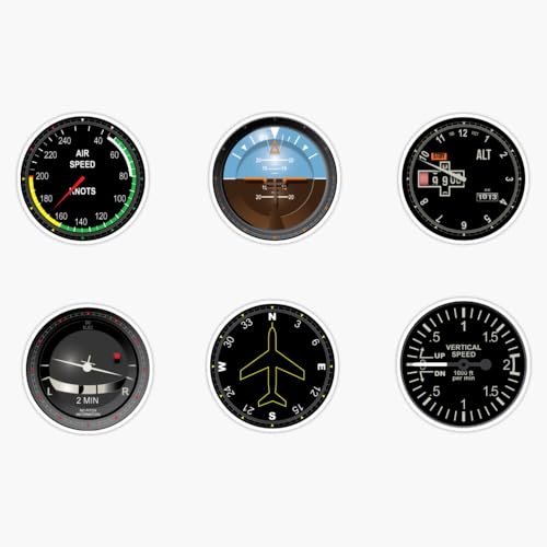 Aircraft Instrument Cluster Six Gauges Pilot Aviation Cockpit Panel Flight Instruments 5" Vinyl Decal Bumper Sticker